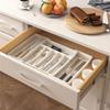 M-Modern-Cutlery Drawer Organiser, Expandable Utensil Tray For Kitchen, Adjustable Silverware And Flatware Holder Durable White
