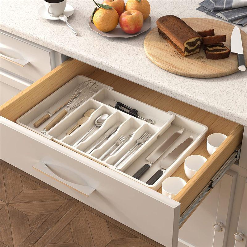M-Modern-Cutlery Drawer Organiser, Expandable Utensil Tray For Kitchen, Adjustable Silverware And Flatware Holder Durable White