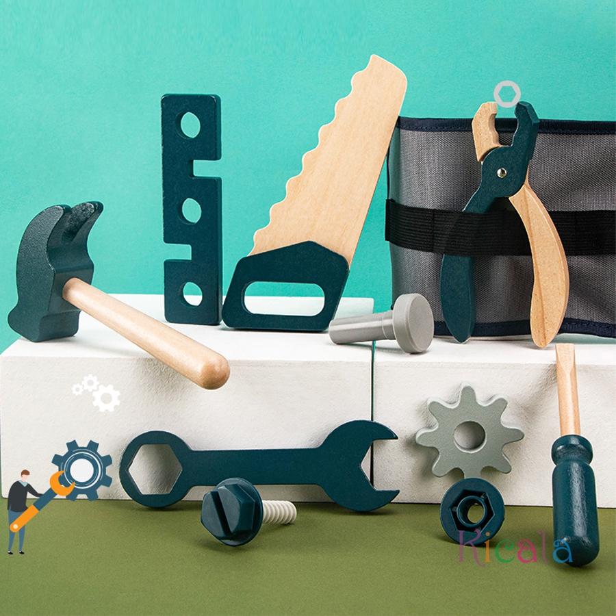 Kids Pretend Play Toy Tool Role Playing Educational Toys 3-6 Boys Wooden Simulation Repairman Firefighter Waist Bag Set Gifts