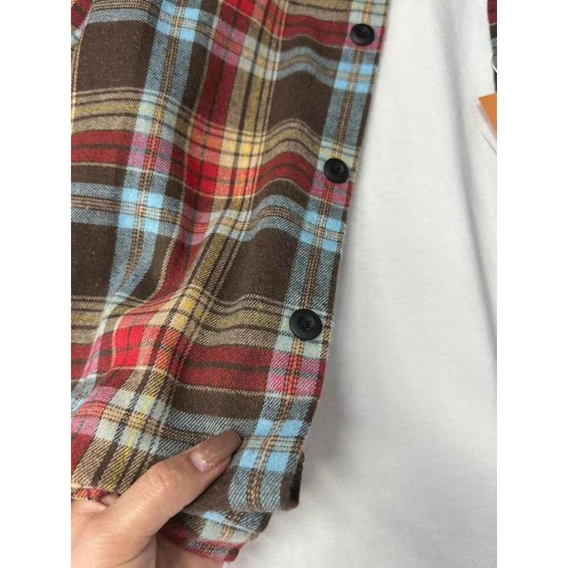 Women Checkered Shirts Contrasting Color Design Single Pocket Lapel Bloues Korean Loose Versatile Ladies Cardigan