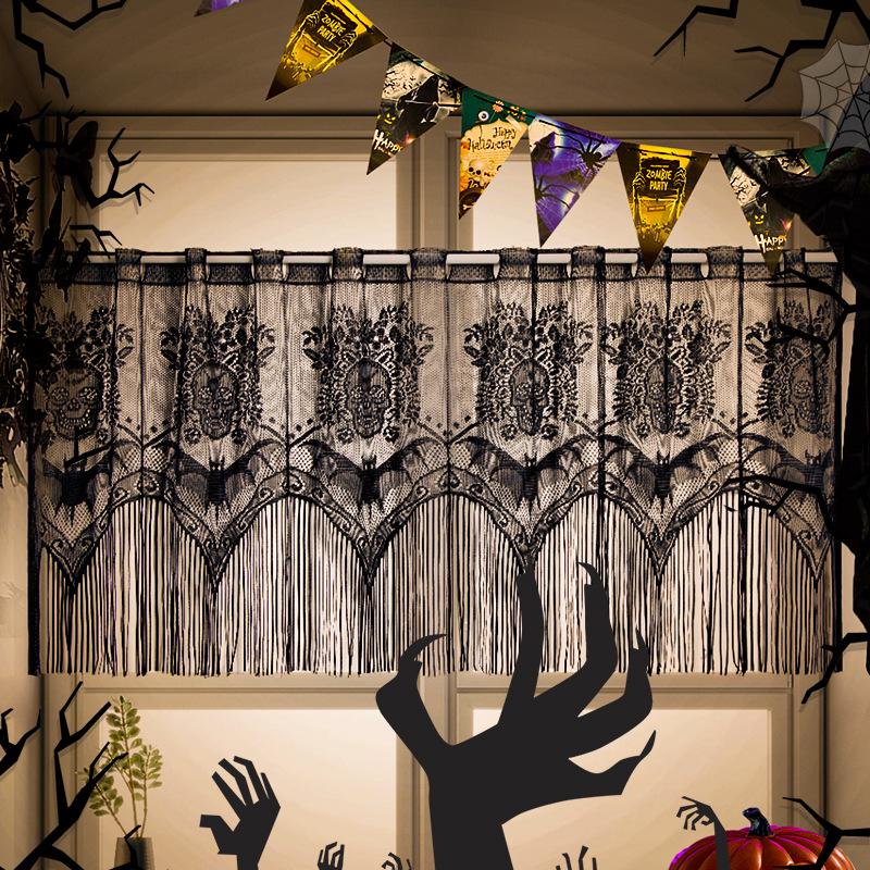 Decoración de Fiesta de Encaje para Halloween: Pantalla de Lámpara de Cortina de Murciélago y Calavera