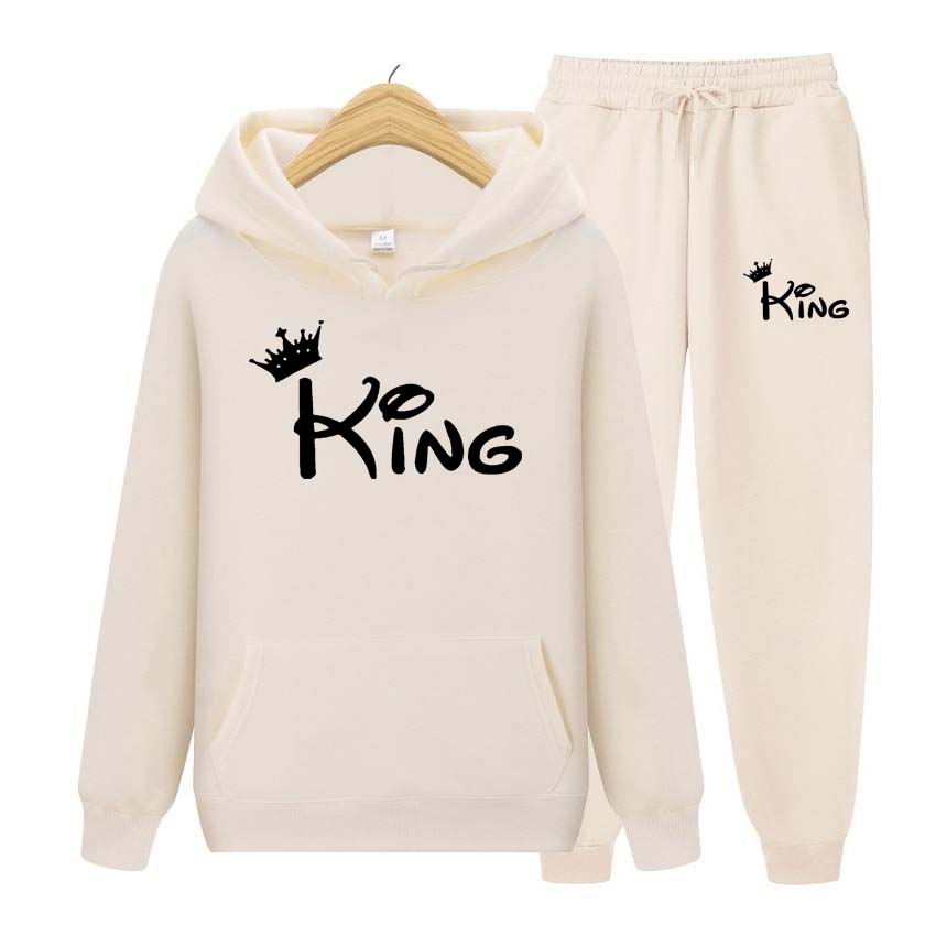Podzim Zima Mikiny+Kalhoty dvoudílná sada král Potisk Pánské Dámské Mikiny Tepláky Jogger Kalhoty tlusté Teplé oblečení Muži