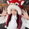 Dragon & Lion Dance Scarf Hat for Women Plush Ear Flap Hat for Girl Universal Windproof Warm Hat for Outdoor Activity