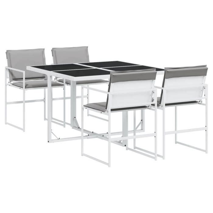 VidaXL Ensemble à manger de jardin avec coussins 5 pcs blanc textilène, ensemble à manger d'extérieur, meuble à manger de 3295088