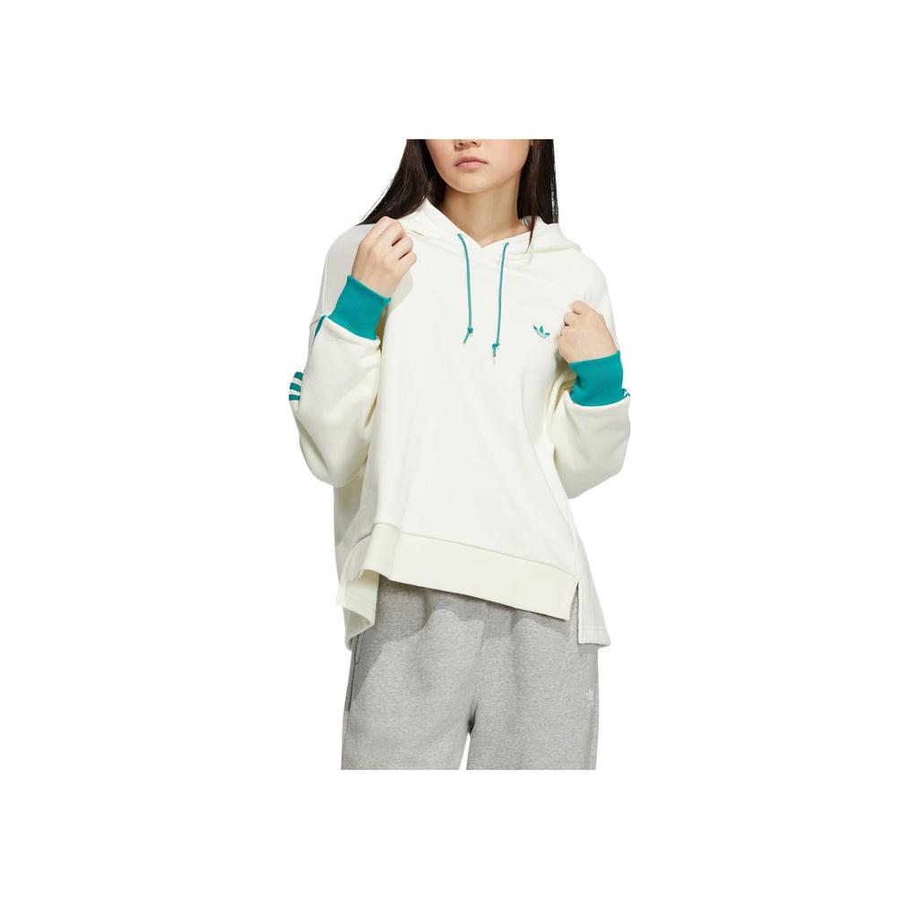 Adidas Originals Trefoil Colorblock Logo Print Drawstring Long Sleeve Sweatshirt Women Tops White IC8136