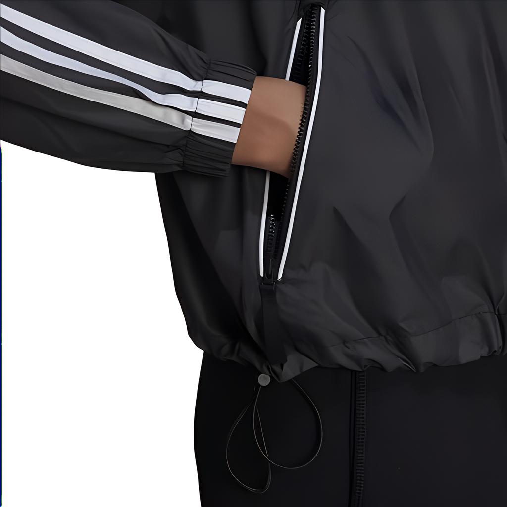 adidas Kurtka damska BSC w paski z kieszenią zapinaną na zamek, ze sznurkiem i kapturem, czarna H55345