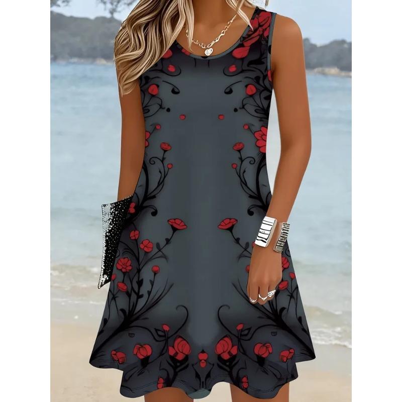 Sommer Damen 3D Gedrucktes Ärmelloses Kleid Mode Vielseitig Atmungsaktiv Trend Lässig