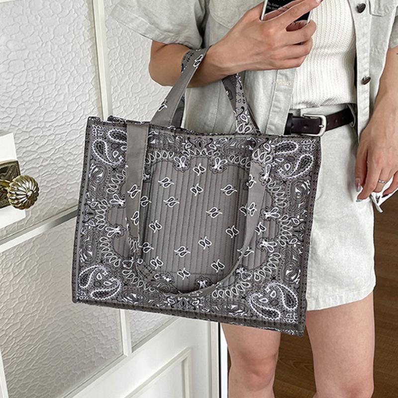 Elegant Vintage Pattern Tote Bag Zipper Closure Square Shoulder Bag Women Large Capacity School Travel Commute Handbag