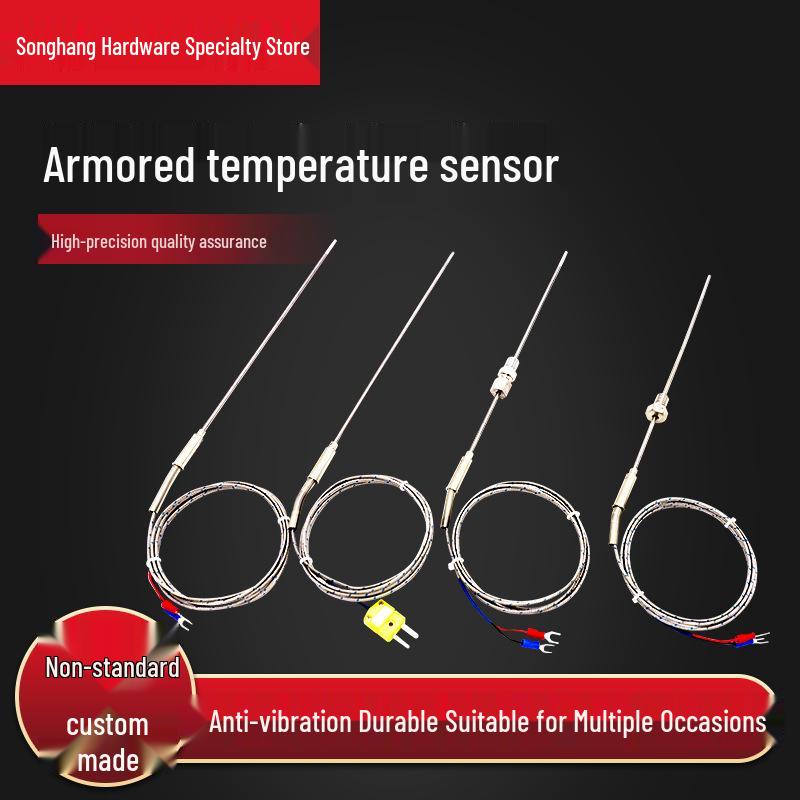 

K-Type WRNK-191 High-Temp Resistant Bendable Armored Thermocouple Sensor PT100/J/N/T 3x100mm Lead 1.5m
