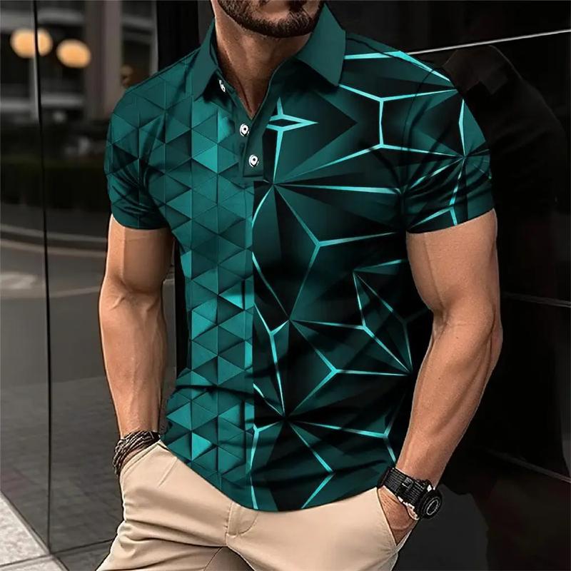

Summer Geometry 3D Printed Polo Shirt Men s Casual Top 3XL