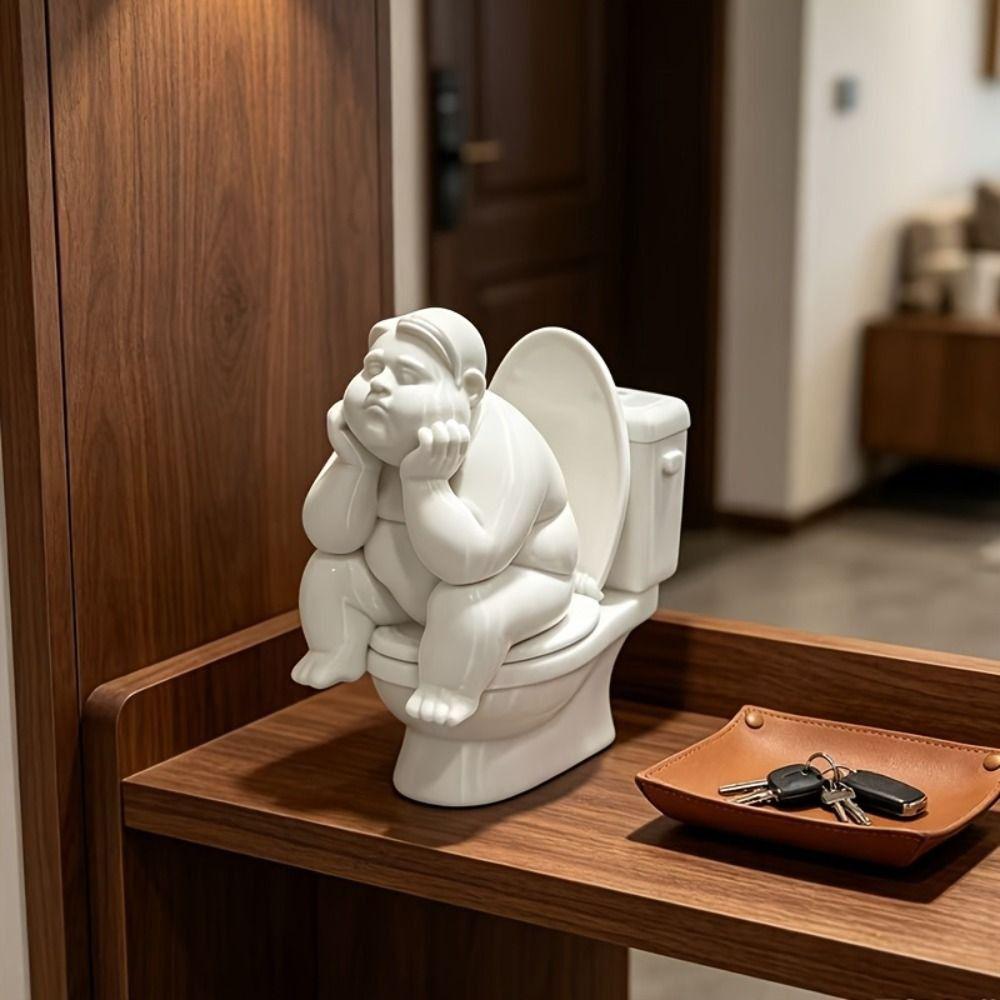 3D Printed Toilet Thinker Figurine Cute Desktop Small Ornament Gift for Friends