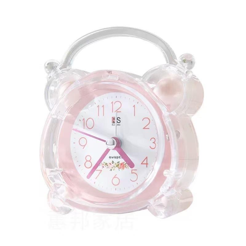 Cute Crystal Transparent Alarm Clock Children Student Creative with Night Light Bedroom Dormitory Desktop Clock