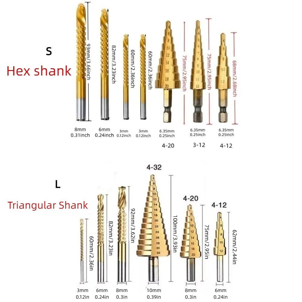 6/7Pcs Anti Rust Drilling Tool 4-12mm 4-20mm 4-32mm Quick Change Bits Set Iron Drilling