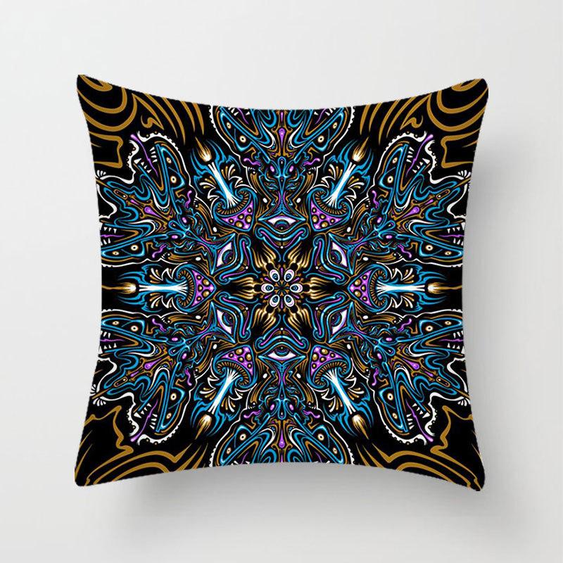 Household Stitching Colorful Mandala Printed Pillow Cover Bedroom Sofa Cushion Peach Leather Velvet Cushion Cover