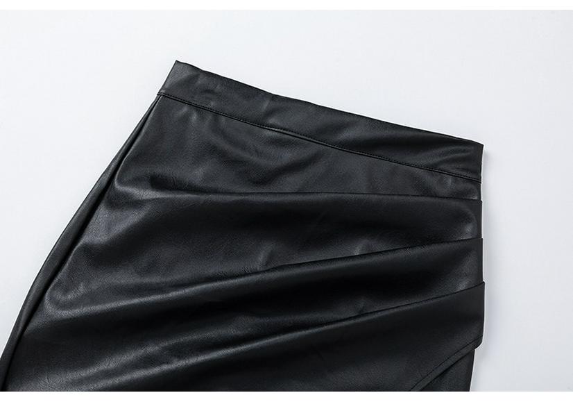2025 Spring/Summer Women's PU High-Waisted Zipper Ruffle Skirt - European & American Sexy Fit