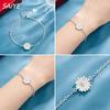 925 Sterling Silver Daisy Flower Bracelet for Women Adjustable Chain Bracelet Fashion Minimalist Daily Jewelry Gift