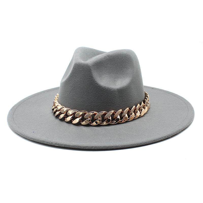 Wind Season Big Eaves Hat Thick Chain Flat Edge Top Hat Men'S And Women'S Woolen Jazz Hat Lmn177