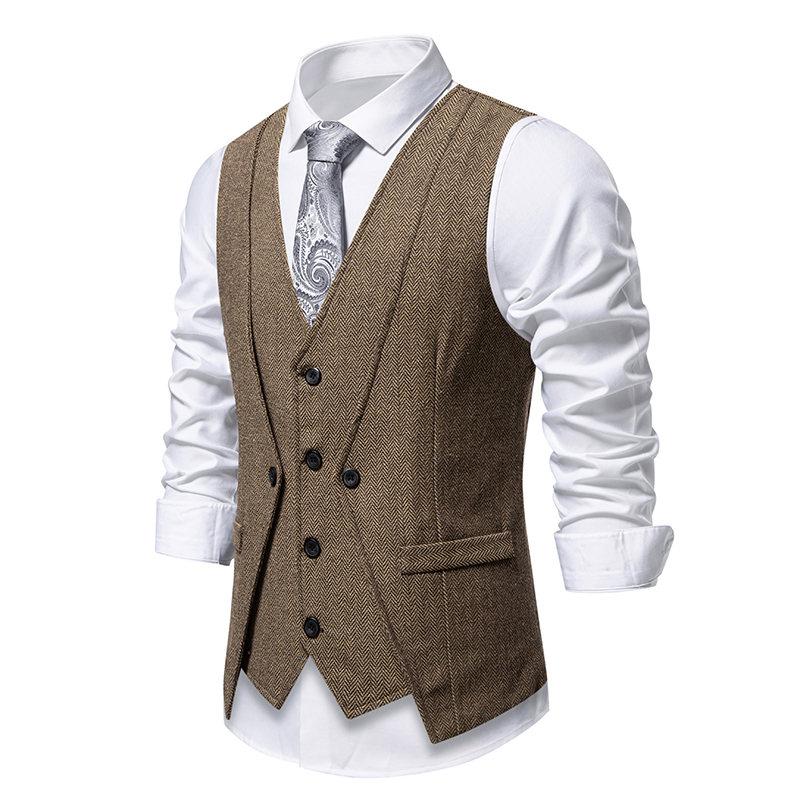 England Style Men's Suit Vests Fake Two Pieces Business Casual Waistcoats Vintage Mens Formal Dress Vest