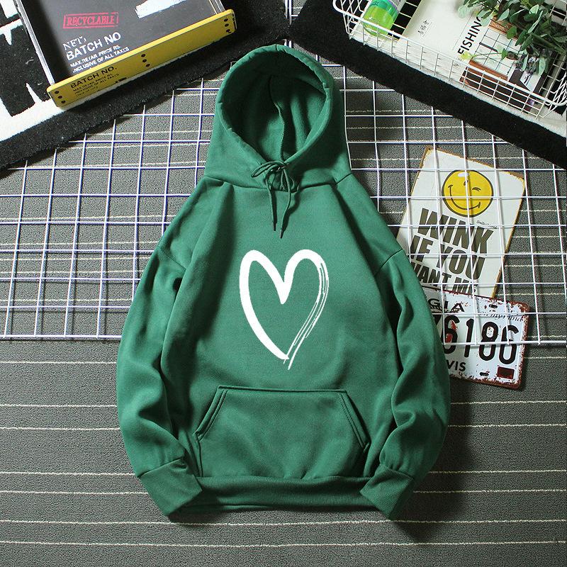 

Повседневный пуловер с длинными рукавами и принтом сердца, толстовка с капюшоном, топы с карманами, толстовки для девочек-подростков S темно-зеленого