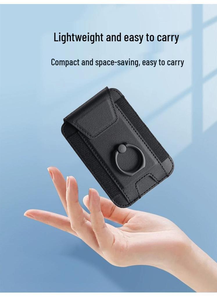 Magnetic Card Holder with Finger Ring & Elastic Band for iPhone 12/13/14/15 Magsafe