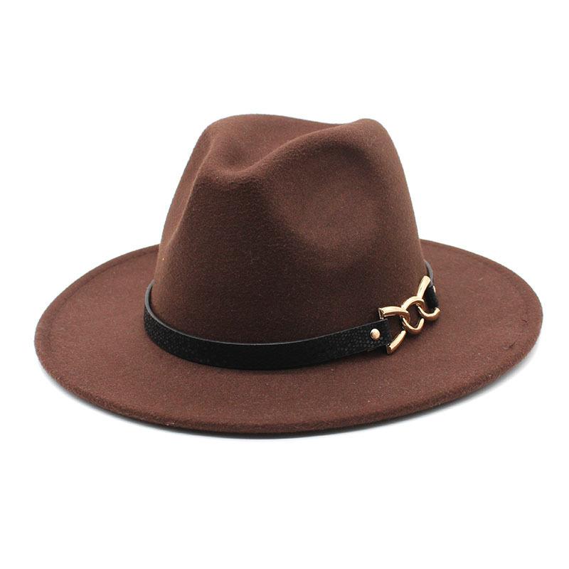 Big Brim Brown Belt British Retro Felt Hat Western Denim Woolen Tibetan Hat Jazz Hat
