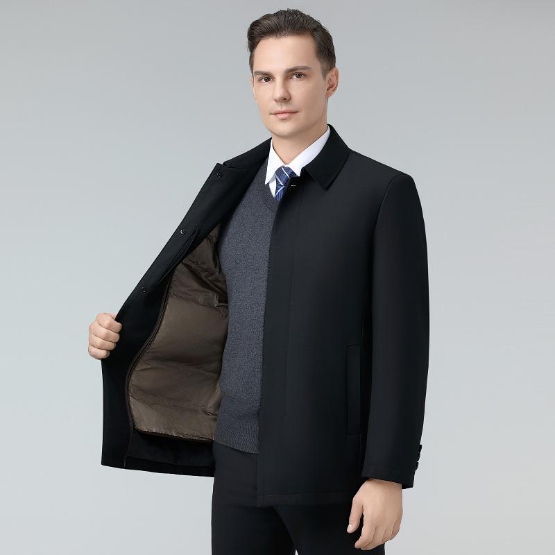 New Down Jacket for Men's Winter Mid-length Style Can Be Removed Inward Liner Daddy's Clothing Business Lapel Thermal Jacket