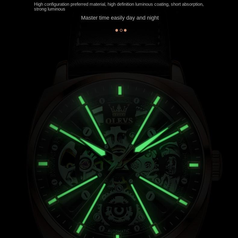 OLEVS Men's Mechanical Watch Tourbillon Hollow Dial Waterproof Watch