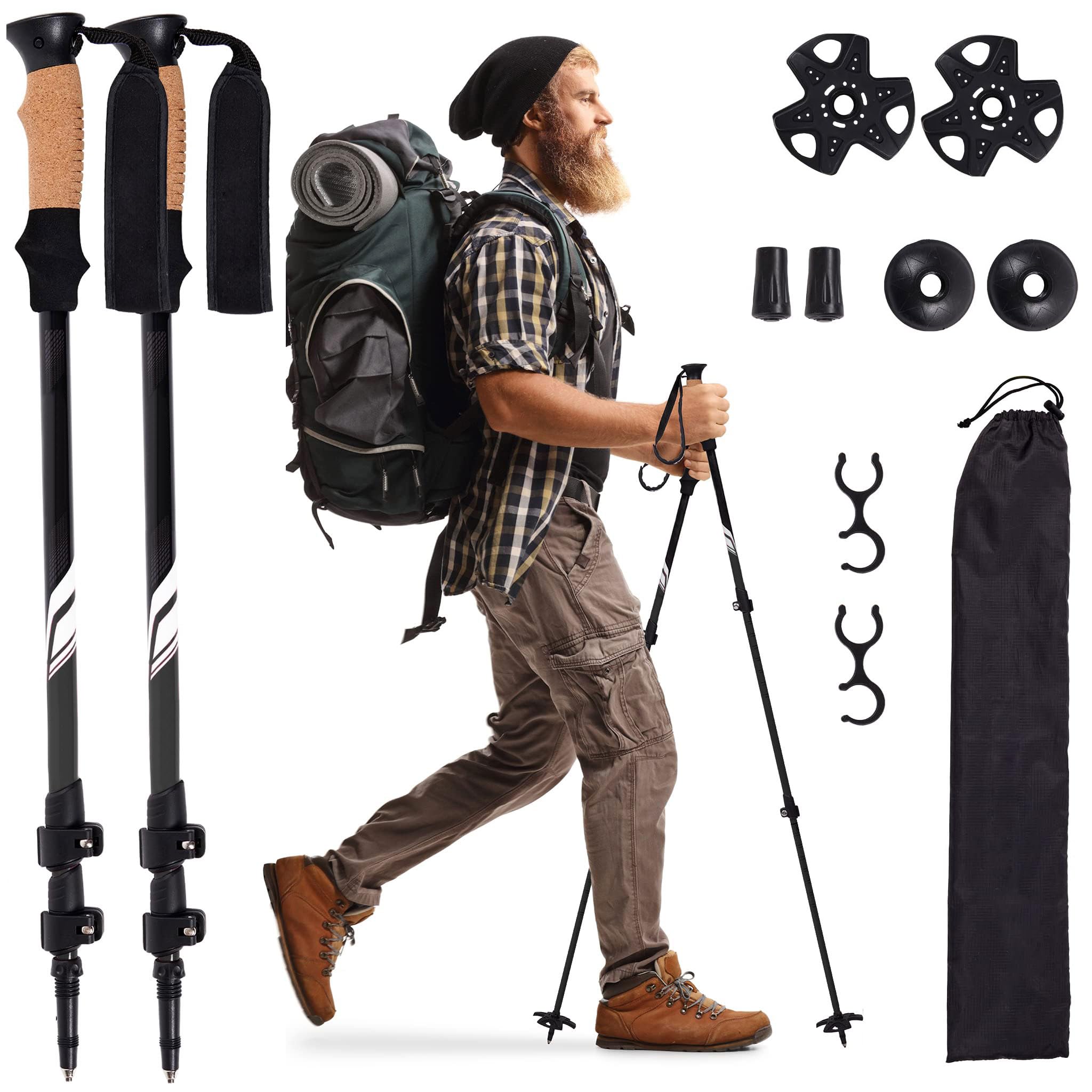 

Трекинговые палки телескопические походное снаряжение для пешего туризма 7075 алюминиевые походные палки набор из 2 шт. с пробковой рукояткой - палки, - (Черный + белый)