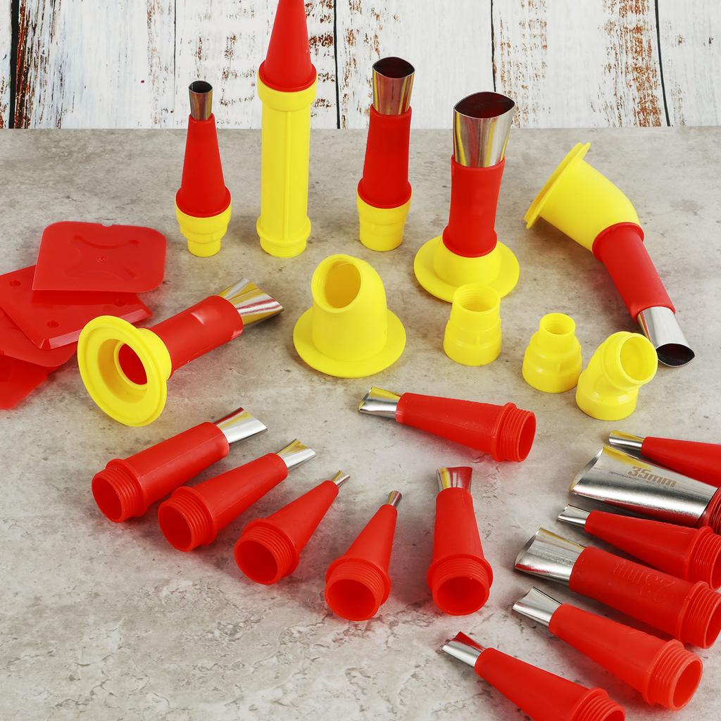 28/32Pcs Caulking Finisher Kit Caulking Nozzle Tips Tool Kit with Connector and Grout Scraper for Bathroom Kitchen Doors
