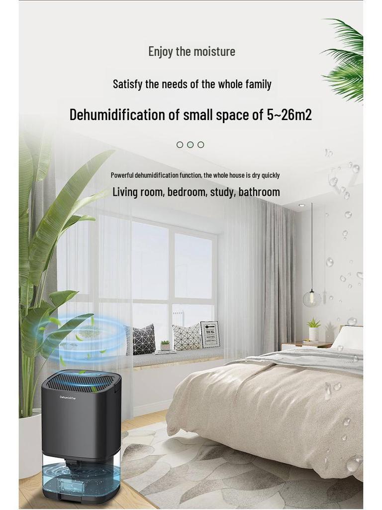 Compact Silent Bedroom Dehumidifier with 350ml Capacity and Colorful LED Display