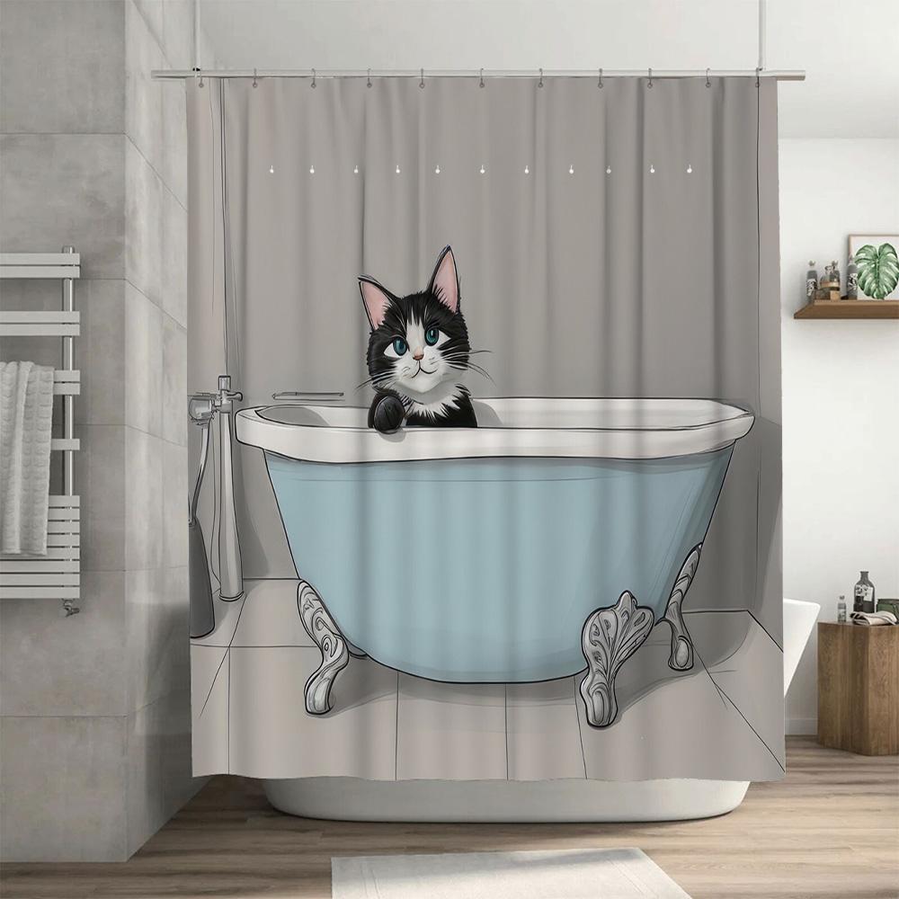 Adorable Cat Bath Mat: Non-slip Rubber Bathtub Rug Perfect for Home Decor Modern Cartoon Print Shower Floor Mat with Soft Microf