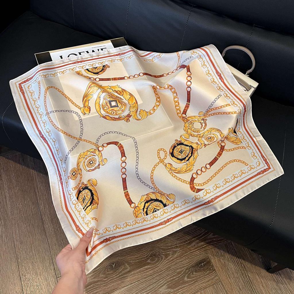 71 Silk Scarf Square Scarf High Sense Korean Fashion Versatile Professional Simulation Silk Small Scarf Retro Paper Pattern Silk Scarf Women