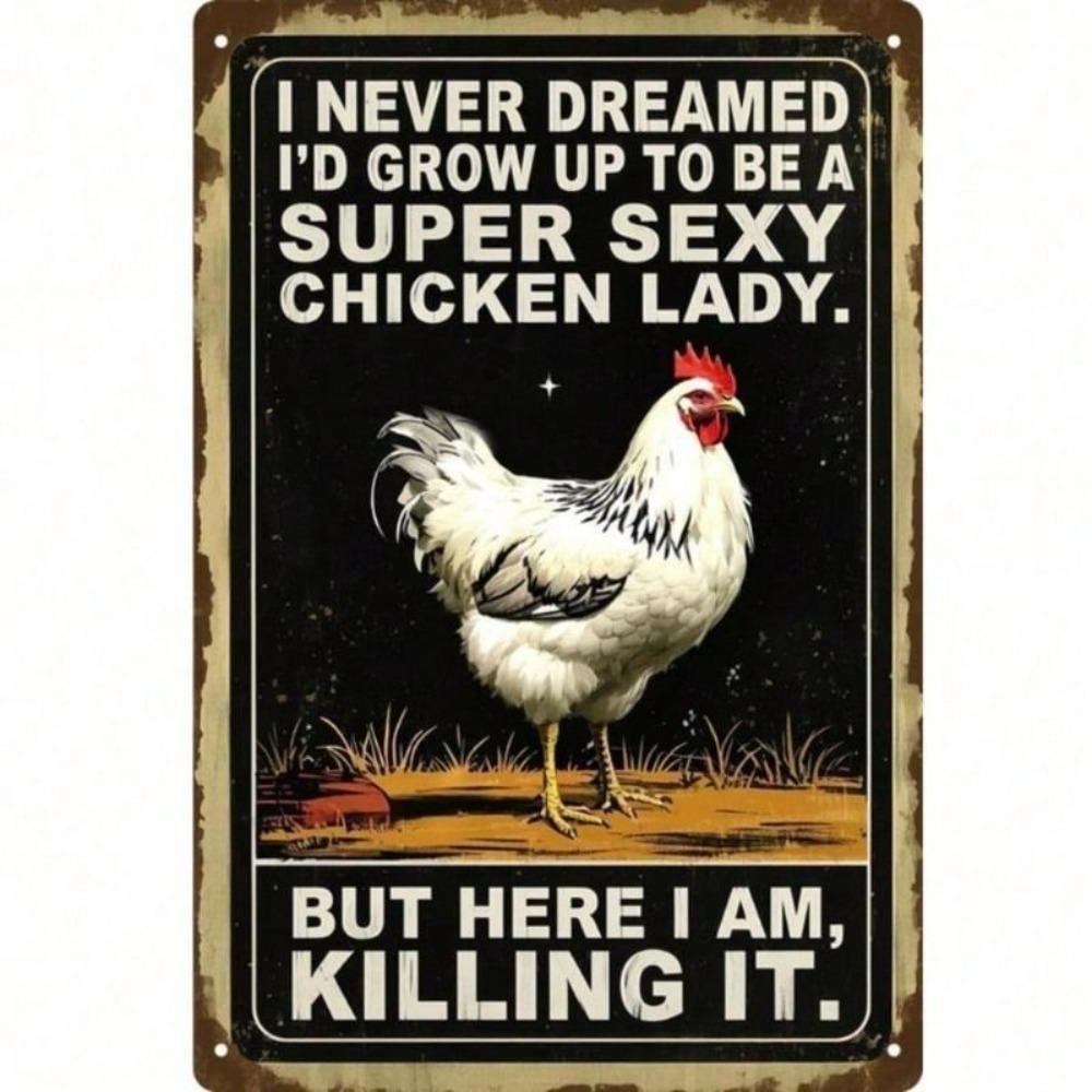 Retro Vintage Lady Chicken Metal Wall Art Kitchen Decor Tin Sign
