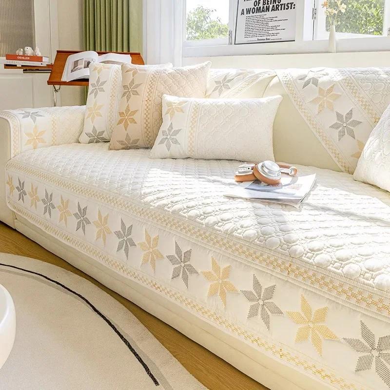 Soft Wash Cotton Sofa Cover Luxury Style Sofas Cushion for Living Room Four Seasons Universal Combination Embroidery Couch Towel