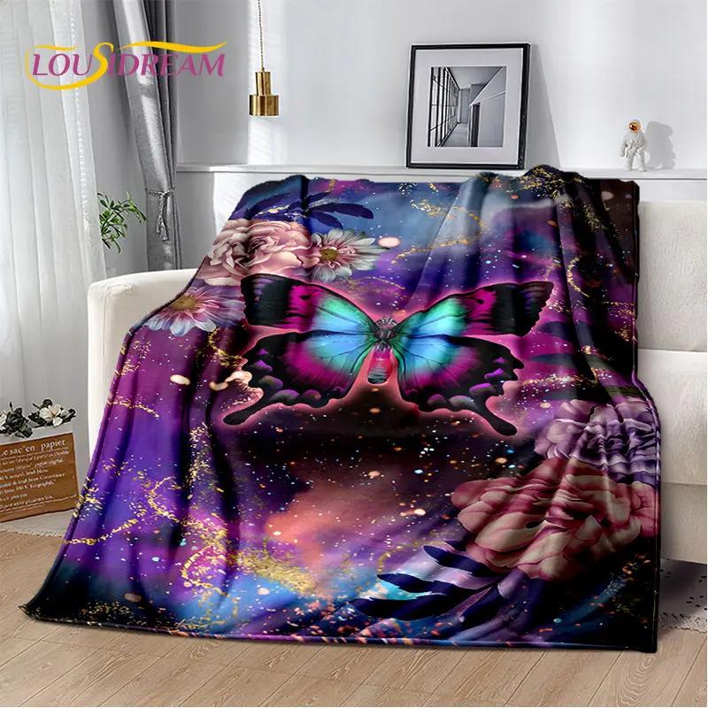 D Cartoon Dream Butterfly Flower Soft Plush BlanketFlannel Blanket Throw Blanket for Living Room Bedroom Bed Sofa Picnic Cover