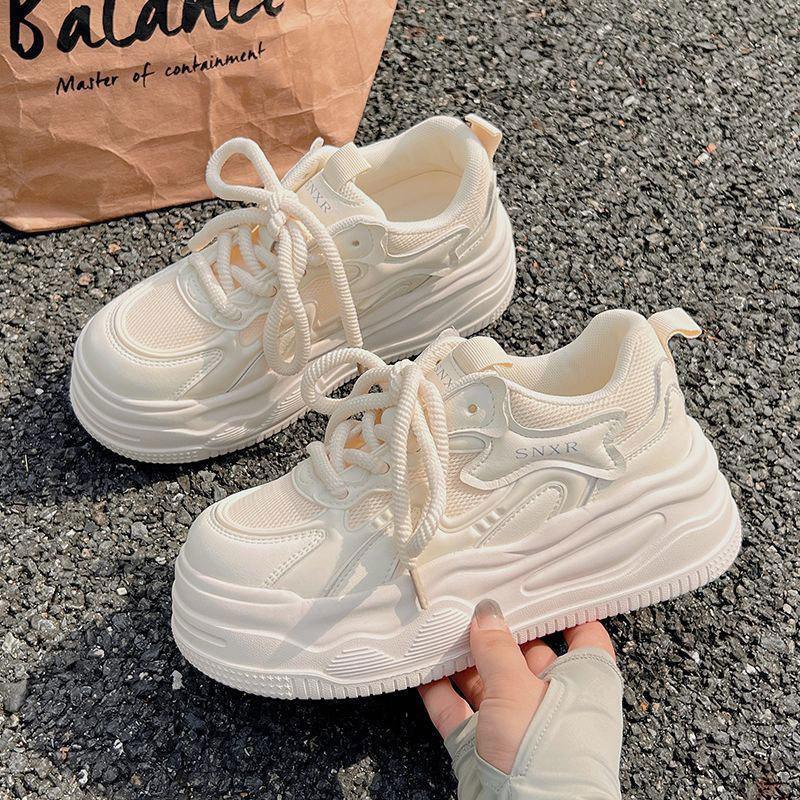 Casual Shoes, Mesh Breathable, Thick-soled Women's Height-increasing Sneakers, Women's 2025 New Spring and Summer Explosive Versatile White Shoes