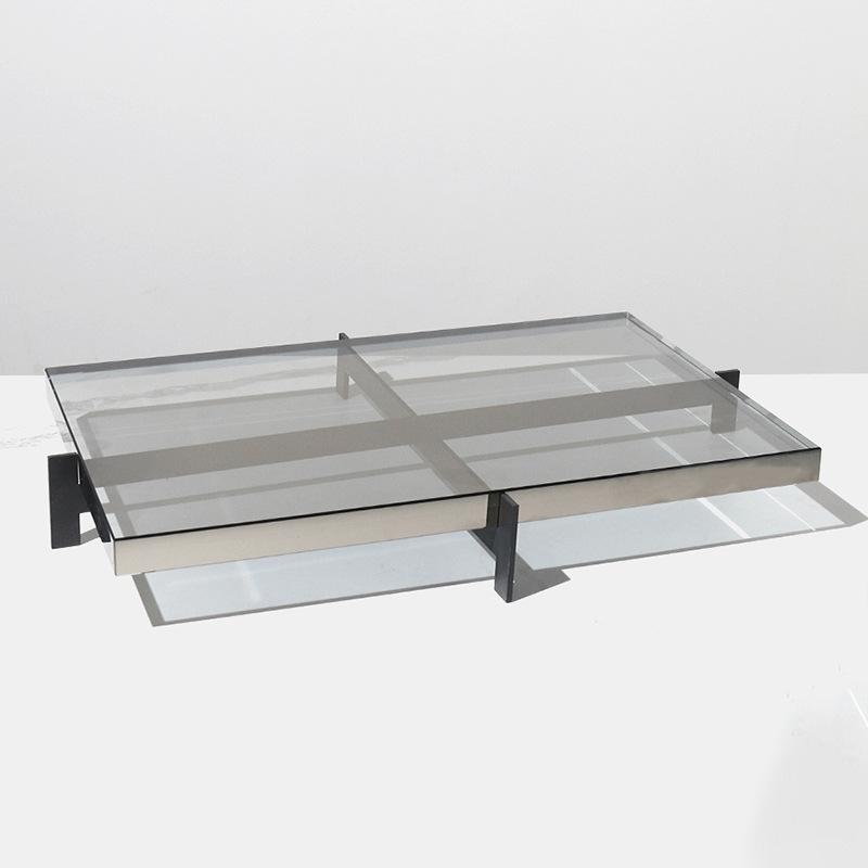 Modern Simple Light Luxury Metal Glass Tray Round Storage Tray Rectangular Decorative Tray Model Room Jewelry Ornaments