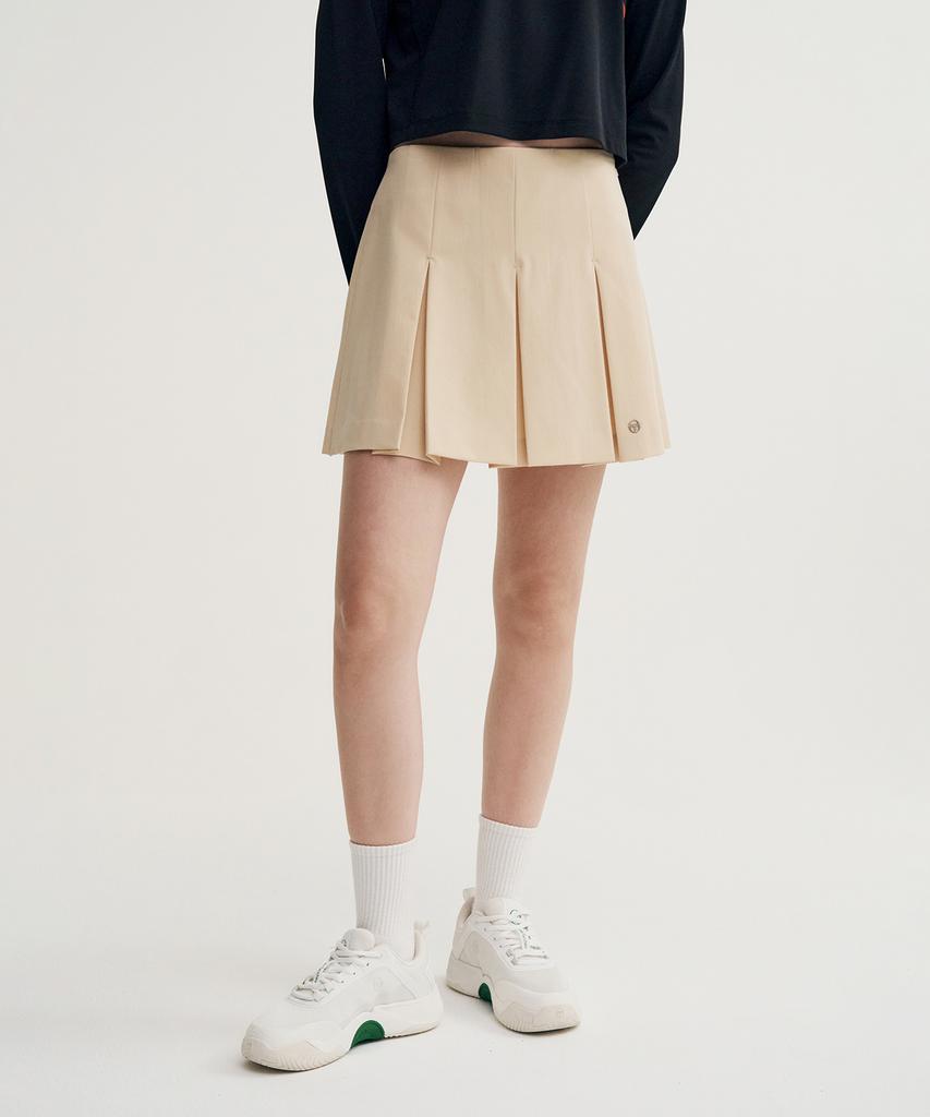 SERGIO TACCHINI W Preppy Wide Pleated Skirt (Beige)