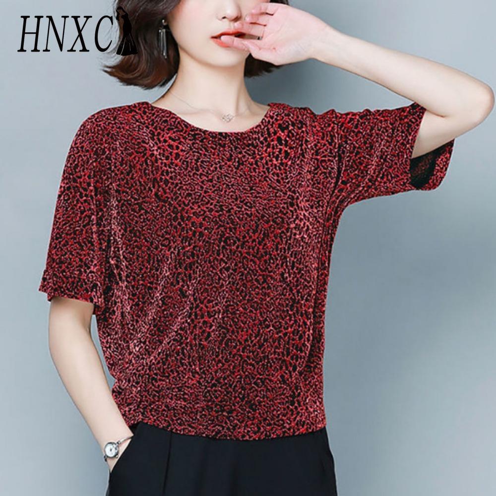 

HNXC Женские модные повседневные блузки и рубашки с коротким рукавом и круглым вырезом с леопардовым принтом M красный