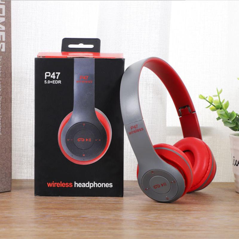 

P47 Bluetooth Foldable Sports Headset - Heavy Bass, Wireless Head-Mounted Headphones Red