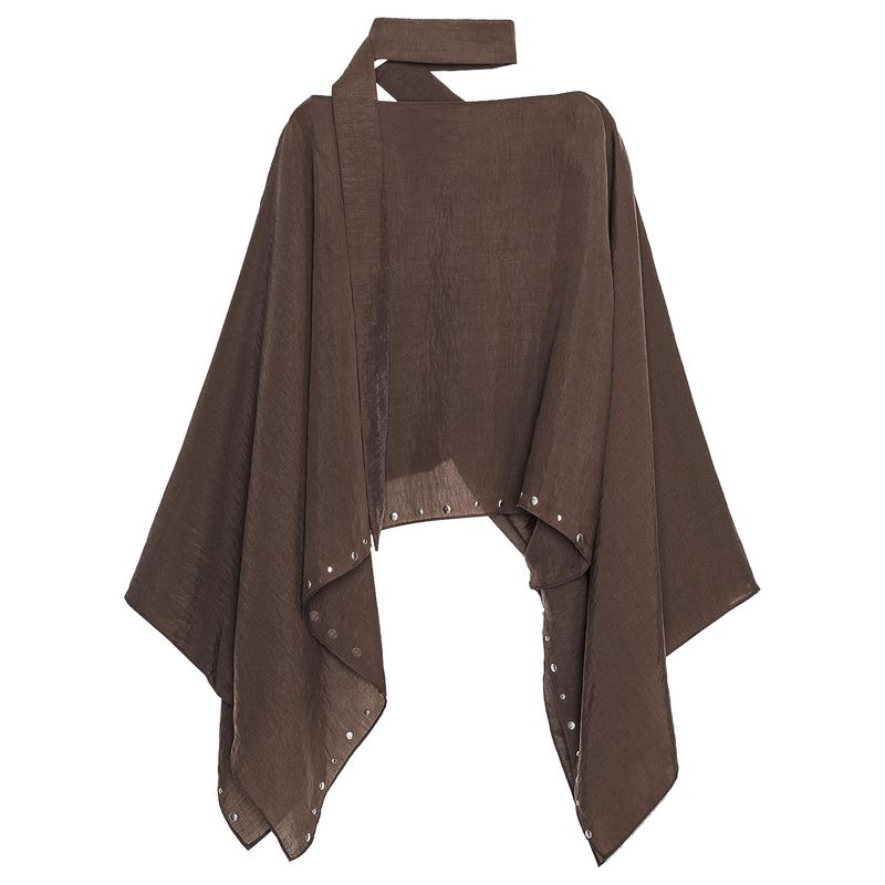 Zaprha 2025 Summer New Fashion Personalized Loose Rivet V-neck Wide Sleeve Scarf Poncho 3067719