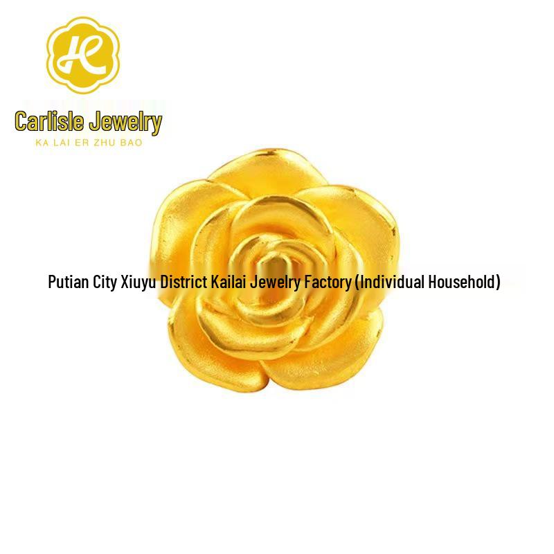 999 Fine Gold 3D Rose Flower & Luck Bead Bracelet Small Gold Rose