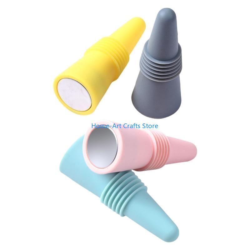 Y3NA 4 Pack Colorful Silicone Bottle Corks and Metal Top Multipurpose Wine Stoppers with Threaded Rings Beverage Sealers CN