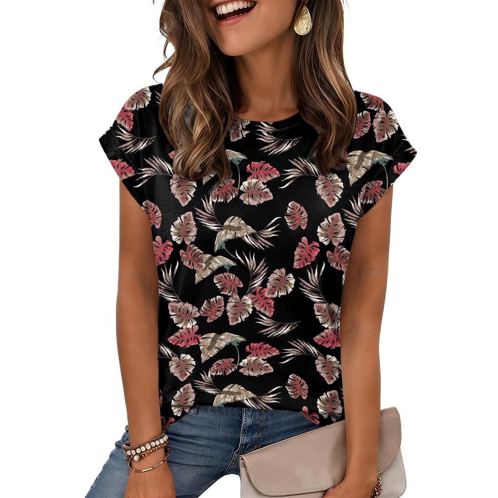 Damen Modisches Lässiges Retro-Print T-Shirt mit lockerem Schnitt