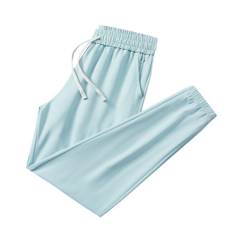Ice Silk Summer Joggers with Zipper Pockets - Stylish, Casual & High Elasticity