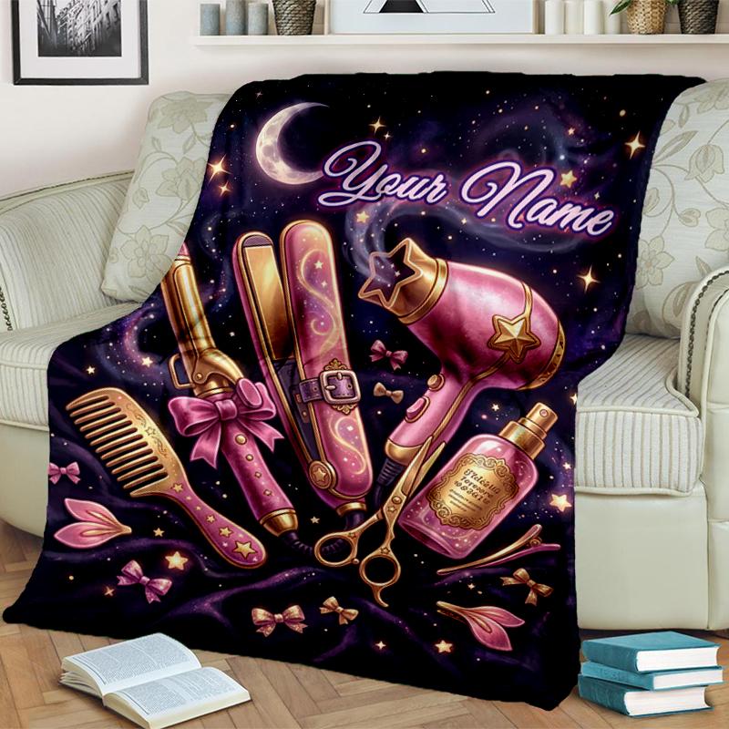 1PC Custom Name "Starry Night Hair Tools" blanket versatile,all-season throw suitable for the living room,bedroom,camping,travel,and gift