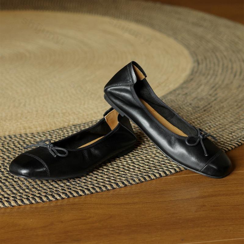 

Women Ballet Flat Shoes Genuine Leather Retro Mary Jane 2026 New Autumn Round Toe Soft Bottom Comfortable Vintage Casual Shoes 35 чорний