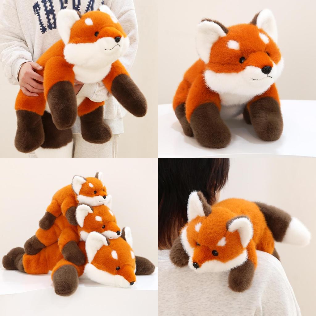Plush Fox Animal Toy With Prone Posture Design For Girls Gift And Bed Decor