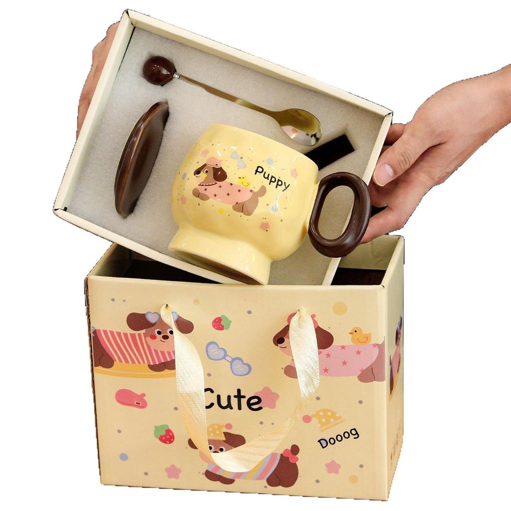 Niedlicher Dackel Wasserbecher mit Geschenkbox Kaffeetasse Keramiktasse Praktische kleine Geschenktasse Becher Souvenir