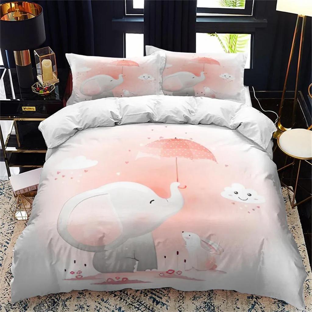 Boys Girls Kawaii Elephant Duvet Cover Cute Animals Quilt Cover Queen Size Soft Microfiber Cartoon Bedroom Decorations Children